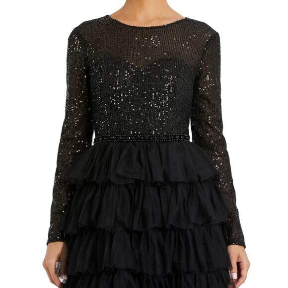 Ieena for Mac Duggal Black Long Sleeve Ruffle Tiered Midi Dress Women’s Sz 8 - Picture 6 of 9